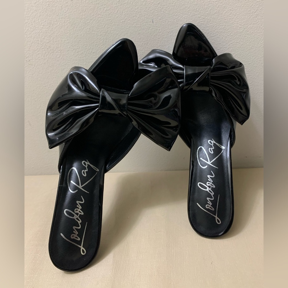 London Rag Black My Time Patent Pu Bow Detail High Heeled Black Sandal Wmns 8.5 - Picture 10 of 12